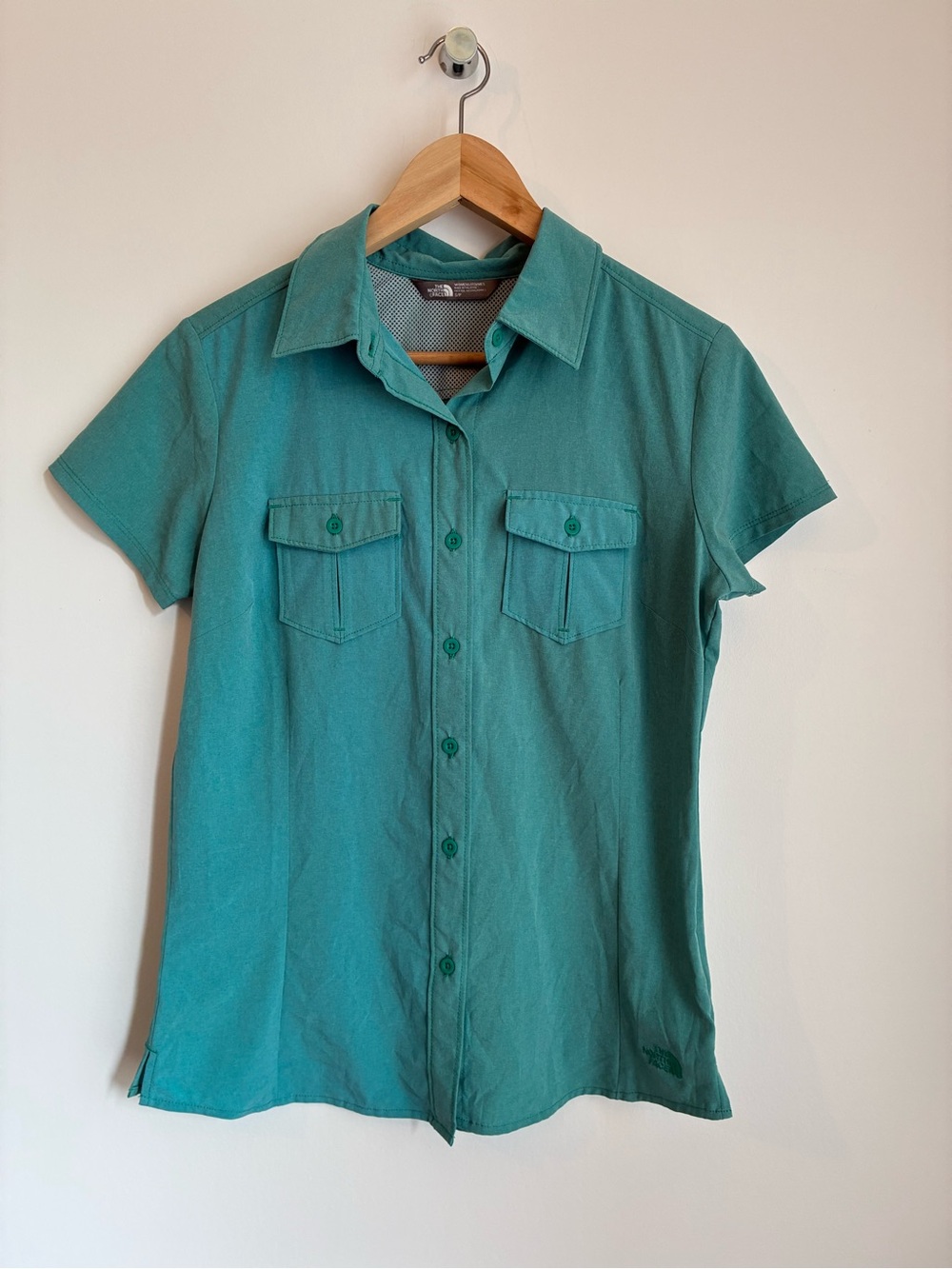 The North Face Short Sleeve Vented Hiking Button Up Utility Shirt Green S Small